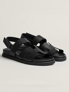 Hermes Genius Black Leather Sandal size 41
